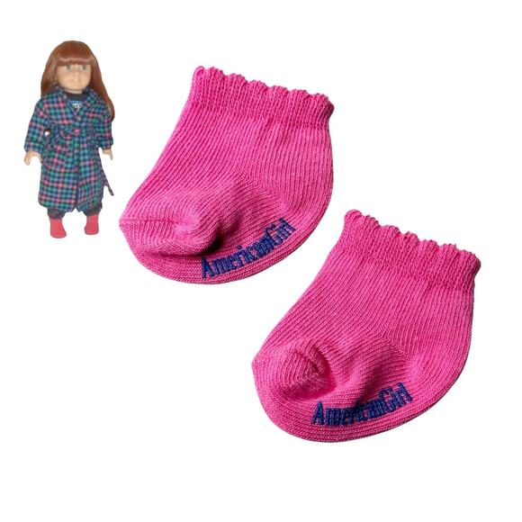 American Girl Today Plaid Robe Outfit SLEEP SOCKS Pink Blue Embroider Ankle Sock - Picture 1 of 5